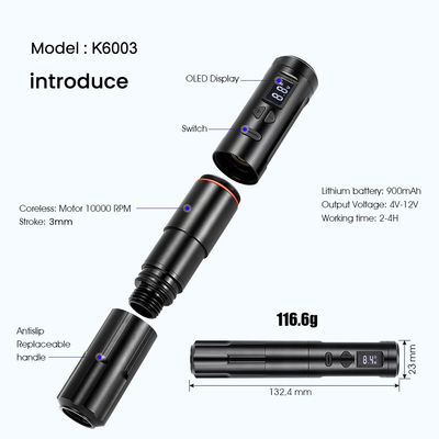 10Wワイヤレス 皮膚検査 タトゥーマシン ワイヤレス 永久化粧機 RCAコネクタ ボディマシン 長さ24*132.4mm サプライヤー