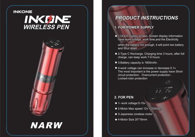 INKONE NARW ブランドデジタル Lcd タッチスクリーンディスプレイ 1800mAh バッテリータトゥーペンマイクロ色素沈着マシンワイヤレスタトゥーマシン 0